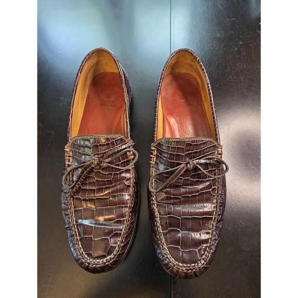 Peter Millar Men\'s Brown Crocodile Embossed Leather Loafers Size 9M Brazil MC00F main image 8